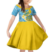 Personalised Tuvalu Independence Day Family Matching Short Sleeve Bodycon Dress and Hawaiian Shirt Plumeria 45th Anniversary LT01 Daughter's Dress Blue - Polynesian Pride
