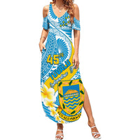 Personalised Tuvalu Independence Day Family Matching Summer Maxi Dress and Hawaiian Shirt Plumeria 45th Anniversary LT01 Mom's Dress Blue - Polynesian Pride