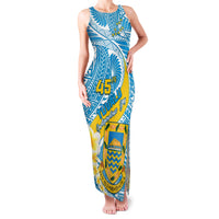 Personalised Tuvalu Independence Day Family Matching Tank Maxi Dress and Hawaiian Shirt Plumeria 45th Anniversary LT01 Mom's Dress Blue - Polynesian Pride