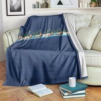 Hawaii Santa Riding Sea Turtle Blanket Mele Kalikimaka Polynesian Pattern - Polynesian Pride