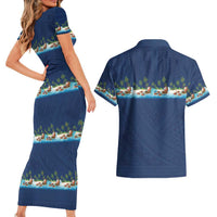 Hawaii Santa Riding Sea Turtle Couples Matching Short Sleeve Bodycon Dress and Hawaiian Shirt Mele Kalikimaka Polynesian Pattern - Polynesian Pride