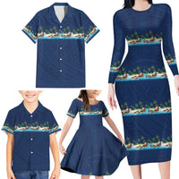 Hawaii Santa Riding Sea Turtle Family Matching Long Sleeve Bodycon Dress and Hawaiian Shirt Mele Kalikimaka Polynesian Pattern LT01 - Polynesian Pride