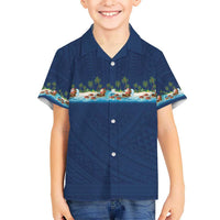 Hawaii Santa Riding Sea Turtle Family Matching Off Shoulder Maxi Dress and Hawaiian Shirt Mele Kalikimaka Polynesian Pattern - Polynesian Pride