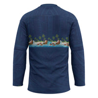 Hawaii Santa Riding Sea Turtle Hockey Jersey Mele Kalikimaka Polynesian Pattern - Polynesian Pride