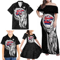 Personalized Hawaii King Kamehameha Family Matching Off Shoulder Maxi Dress and Hawaiian Shirt Flag Polynesian Pattern