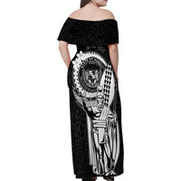 Personalized Hawaii King Kamehameha Family Matching Off Shoulder Maxi Dress and Hawaiian Shirt Flag Polynesian Pattern
