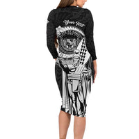 Personalized Hawaii King Kamehameha Long Sleeve Bodycon Dress Flag Polynesian Pattern