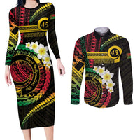 Vanuatu Independence Day Couples Matching Long Sleeve Bodycon Dress and Long Sleeve Button Shirt Yumi 45th Hapi Indipendens Dei LT01
