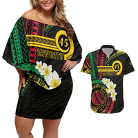 Vanuatu Independence Day Couples Matching Off Shoulder Short Dress and Hawaiian Shirt Yumi 45th Hapi Indipendens Dei LT01