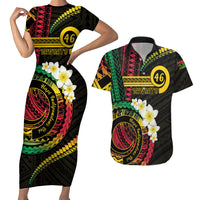 Vanuatu Independence Day Couples Matching Short Sleeve Bodycon Dress and Hawaiian Shirt Yumi 46th Hapi Indipendens Dei LT01 Black - Polynesian Pride