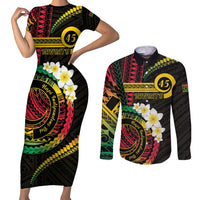 Vanuatu Independence Day Couples Matching Short Sleeve Bodycon Dress and Long Sleeve Button Shirt Yumi 45th Hapi Indipendens Dei LT01