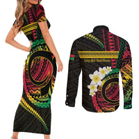 Vanuatu Independence Day Couples Matching Short Sleeve Bodycon Dress and Long Sleeve Button Shirt Yumi 45th Hapi Indipendens Dei LT01
