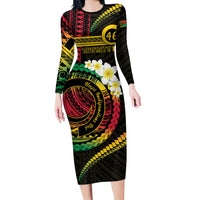 Vanuatu Independence Day Family Matching Long Sleeve Bodycon Dress and Hawaiian Shirt Yumi 46th Hapi Indipendens Dei LT01 Mom's Dress Black - Polynesian Pride