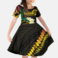 Vanuatu Independence Day Family Matching Off The Shoulder Long Sleeve Dress and Hawaiian Shirt Yumi 46th Hapi Indipendens Dei LT01 Daughter's Dress Black - Polynesian Pride