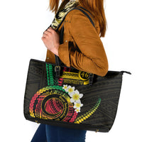Vanuatu Independence Day Leather Tote Bag Yumi 46th Hapi Indipendens Dei LT01 Black - Polynesian Pride