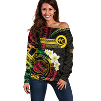 Vanuatu Independence Day Off Shoulder Sweater Yumi 46th Hapi Indipendens Dei LT01 Women Black - Polynesian Pride