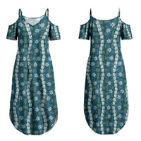 Pikake Maile Tiare Lei Couples Matching Summer Maxi Dress and Long Sleeve Button Shirt Polu Lauhala Pattern LT01 - Polynesian Pride