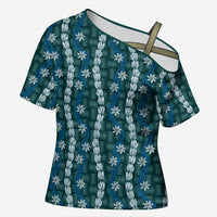 Pikake Maile Tiare Lei Cross Shoulder Shirt Polu Lauhala Pattern