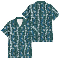 Pikake Maile Tiare Lei Family Matching Mermaid Dress and Hawaiian Shirt Polu Lauhala Pattern LT01 Dad's Shirt - Short Sleeve Blue - Polynesian Pride