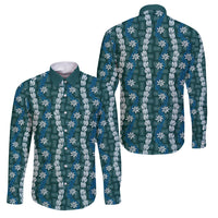 Pikake Maile Tiare Lei Family Matching Mermaid Dress and Hawaiian Shirt Polu Lauhala Pattern LT01 Dad's Shirt - Long Sleeve Blue - Polynesian Pride