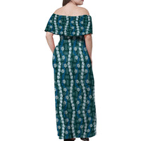 Pikake Maile Tiare Lei Family Matching Off Shoulder Maxi Dress and Hawaiian Shirt Polu Lauhala Pattern