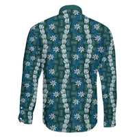Pikake Maile Tiare Lei Family Matching Off Shoulder Short Dress and Hawaiian Shirt Polu Lauhala Pattern LT01 Son's Shirt Blue - Polynesian Pride