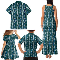 Pikake Maile Tiare Lei Family Matching Tank Maxi Dress and Hawaiian Shirt Polu Lauhala Pattern