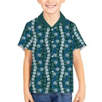 Pikake Maile Tiare Lei Kid Hawaiian Shirt Polu Lauhala Pattern LT01 Kid Blue - Polynesian Pride