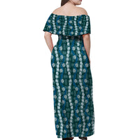 Pikake Maile Tiare Lei Off Shoulder Maxi Dress Polu Lauhala Pattern LT01 - Polynesian Pride