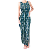 Pikake Maile Tiare Lei Tank Maxi Dress Polu Lauhala Pattern LT01 Women Blue - Polynesian Pride