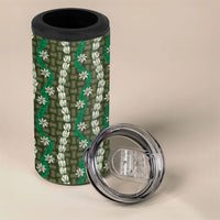 Pikake Maile Tiare Lei 4 in 1 Can Cooler Tumbler Omaomao Lauhala Pattern