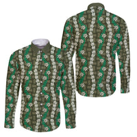 Pikake Maile Tiare Lei Family Matching Long Sleeve Bodycon Dress and Hawaiian Shirt Omaomao Lauhala Pattern LT01 Dad's Shirt - Long Sleeve Green - Polynesian Pride