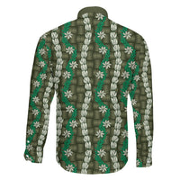 Pikake Maile Tiare Lei Family Matching Long Sleeve Bodycon Dress and Hawaiian Shirt Omaomao Lauhala Pattern LT01 Son's Shirt Green - Polynesian Pride