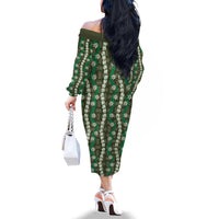 Pikake Maile Tiare Lei Family Matching Off The Shoulder Long Sleeve Dress and Hawaiian Shirt Omaomao Lauhala Pattern