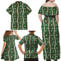 Pikake Maile Tiare Lei Family Matching Off Shoulder Maxi Dress and Hawaiian Shirt Omaomao Lauhala Pattern LT01 Mom's Dress Green - Polynesian Pride