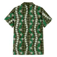 Pikake Maile Tiare Lei Family Matching Off Shoulder Maxi Dress and Hawaiian Shirt Omaomao Lauhala Pattern