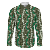 Pikake Maile Tiare Lei Family Matching Off Shoulder Maxi Dress and Hawaiian Shirt Omaomao Lauhala Pattern LT01 Daughter's Dress Green - Polynesian Pride
