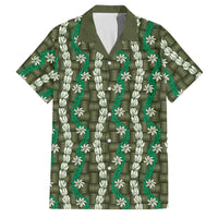 Pikake Maile Tiare Lei Family Matching Summer Maxi Dress and Hawaiian Shirt Omaomao Lauhala Pattern LT01 Dad's Shirt - Short Sleeve Green - Polynesian Pride
