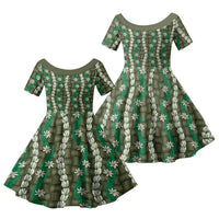 Pikake Maile Tiare Lei Family Matching Summer Maxi Dress and Hawaiian Shirt Omaomao Lauhala Pattern LT01 Daughter's Dress Green - Polynesian Pride