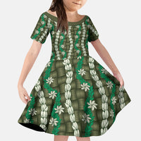 Pikake Maile Tiare Lei Kid Short Sleeve Dress Omaomao Lauhala Pattern LT01 KID Green - Polynesian Pride