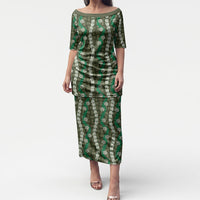 Pikake Maile Tiare Lei Puletasi Omaomao Lauhala Pattern LT01 Long Dress Green - Polynesian Pride
