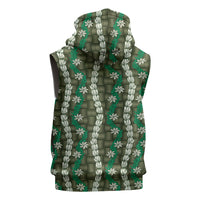Pikake Maile Tiare Lei Sleeveless Zip Hoodie Omaomao Lauhala Pattern