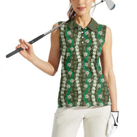 Pikake Maile Tiare Lei Women Sleeveless Polo Shirt Omaomao Lauhala Pattern