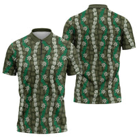 Pikake Maile Tiare Lei Zipper Polo Shirt Omaomao Lauhala Pattern