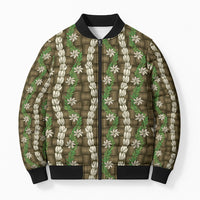 Pikake Maile Tiare Lei Bomber Puffer Jacket Natural Lauhala Pattern