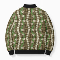 Pikake Maile Tiare Lei Bomber Puffer Jacket Natural Lauhala Pattern