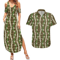 Pikake Maile Tiare Lei Couples Matching Summer Maxi Dress and Hawaiian Shirt Natural Lauhala Pattern LT01 Brown - Polynesian Pride