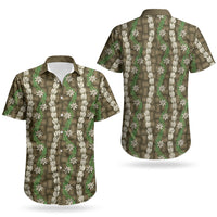 Pikake Maile Tiare Lei Couples Matching Summer Maxi Dress and Hawaiian Shirt Natural Lauhala Pattern LT01 - Polynesian Pride
