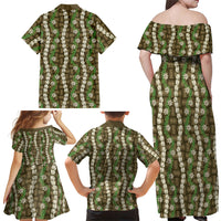 Pikake Maile Tiare Lei Family Matching Off Shoulder Maxi Dress and Hawaiian Shirt Natural Lauhala Pattern LT01 Mom's Dress Brown - Polynesian Pride
