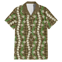 Pikake Maile Tiare Lei Family Matching Off Shoulder Maxi Dress and Hawaiian Shirt Natural Lauhala Pattern LT01 Dad's Shirt - Short Sleeve Brown - Polynesian Pride